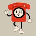 Old phone vintage. Cute cartoon character with hands, legs, eyes. Retro comic style. Royalty Free Stock Photo