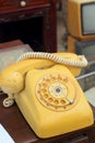 Old phone vintage style on the wooden floor. Royalty Free Stock Photo