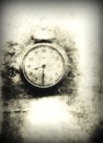 Old photo of the alarm clock - grained, scratched, overexposure Royalty Free Stock Photo