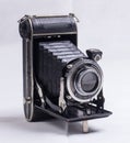 Old photo camera, analog with bellows and viewfinder Royalty Free Stock Photo