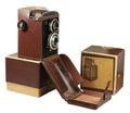 Old photo camera with box and case Royalty Free Stock Photo