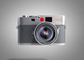 Old photo camera 3d render on grey background Royalty Free Stock Photo