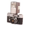 Old photo camera with flash Royalty Free Stock Photo