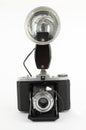 Old photo camera with strobe flash Royalty Free Stock Photo