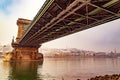 Old photo with Chain Bridge in Budapest, Hungary Royalty Free Stock Photo