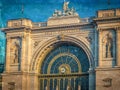 Old photo with exterior of Budapest Keleti railway station Royalty Free Stock Photo