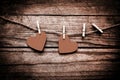 Old photo happy valentine`s day in love and clothes pegs background Royalty Free Stock Photo