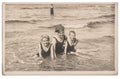 Old photo mother children on the sea Vintage picture Royalty Free Stock Photo