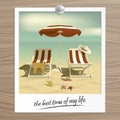 Old photo. Summer. Recliners and Beach Royalty Free Stock Photo