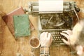 Old photo typewriter retro hand wooden table