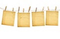 Old photoframes are hanging in the row isolated on background Royalty Free Stock Photo