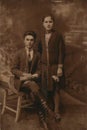 Old photography of brother and sister circa 1920 Royalty Free Stock Photo