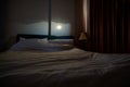 Old photography technic, camera obscura effect on wall of small bedroom. There are mountains and sun reflection Royalty Free Stock Photo