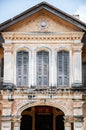 Old Phuket Sino Portuguese house classic facade with stuccowork in Phuket Old town area. Thailand Royalty Free Stock Photo