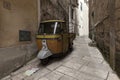 old Piaggio Ape motorcycle in Sant`Agata DE Goti, in italy