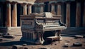 Old piano close up on key dirty scene ,generative AI