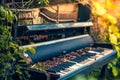 Old piano in the garden.soft focus.vintage style