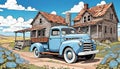 Old pickup vintage cartoon classic dilapidated home