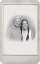 Old picture of cute girl with grandmother. Portrait for family tree