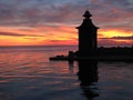 Double lighthouse in the romantic sunset