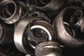 Old pieces of automotive bearings. Metal waste from the automotive industry