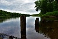 Old pier pilings Highway 243 bridge across the St. Croix river between Minnesota and Osceola wisconsin Royalty Free Stock Photo