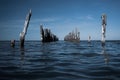 Old piles of berths in the sea Royalty Free Stock Photo