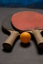 Old pingpong paddles and ball. Royalty Free Stock Photo