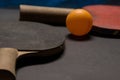 Old pingpong paddles and ball. Royalty Free Stock Photo