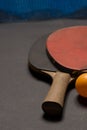 Old pingpong paddles and ball. Royalty Free Stock Photo