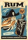 Vintage rum advertisement with pirate portrait