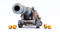 Old Pirate Cannons on a white background, 3d ramadan cannon gun Royalty Free Stock Photo