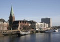 Old Pirate Ship and Martini Church at Schlachte area by the Weser River