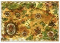 Old pirate treasures map with baroque banner and ancient vessels Royalty Free Stock Photo