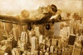 Old plane above Manhattan Royalty Free Stock Photo