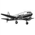old plane silhouette , black and white illustration isolated on white background Royalty Free Stock Photo