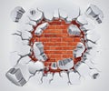 Old Plaster and Red brick wall damage. Royalty Free Stock Photo