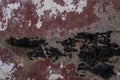 Old plastered volcanic rock stonework wall with worn out red peeling paint Royalty Free Stock Photo