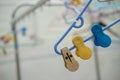 Old plastic clothespins on the hangers Royalty Free Stock Photo