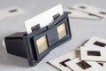 Old plastic stereoscope with a stereo card Royalty Free Stock Photo