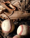 Old rugged baseball equipment close up for sport