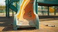 Old playground slide in abandoned park poses danger to players, AI Generated Royalty Free Stock Photo