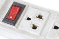 Old plug and red switch on white background isolated. Royalty Free Stock Photo