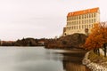 The old Plumlov castle builded in Baroque architecture style in Plumlov town on the pond bank, Moravia, Czech Republic