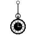 Old pocket watch with chain, vector illustration