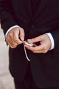Old pocket watch in the hands of a man Royalty Free Stock Photo