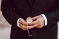 Old pocket watch in the hands of a man Royalty Free Stock Photo