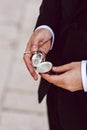 Old pocket watch in the hands of a man Royalty Free Stock Photo