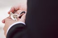 Old pocket watch in the hands of a man Royalty Free Stock Photo