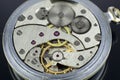 Old pocket watch internal mechanism macro shoot Royalty Free Stock Photo